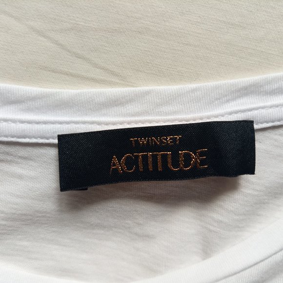 TWINSET white striped floral-print t-shirt, size S - Picture 4 of 10